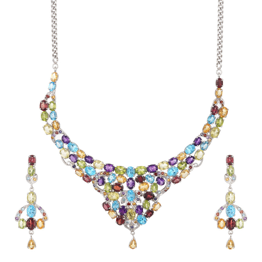 Sterling Silver Multi Stone Necklace Set