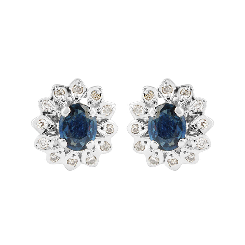Sterling Silver Sapphire & Diamond Stud