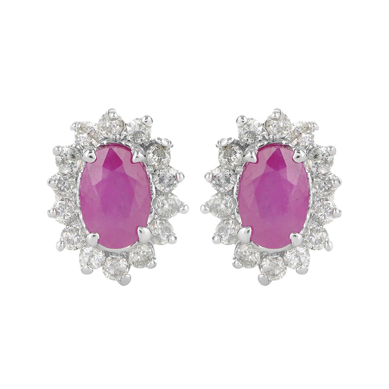 Sterling Silver Ruby & Diamond Stud