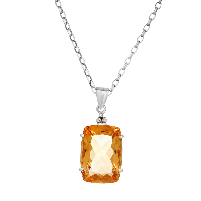 Sterling Silver Golden Topaz & Diamond Pendant