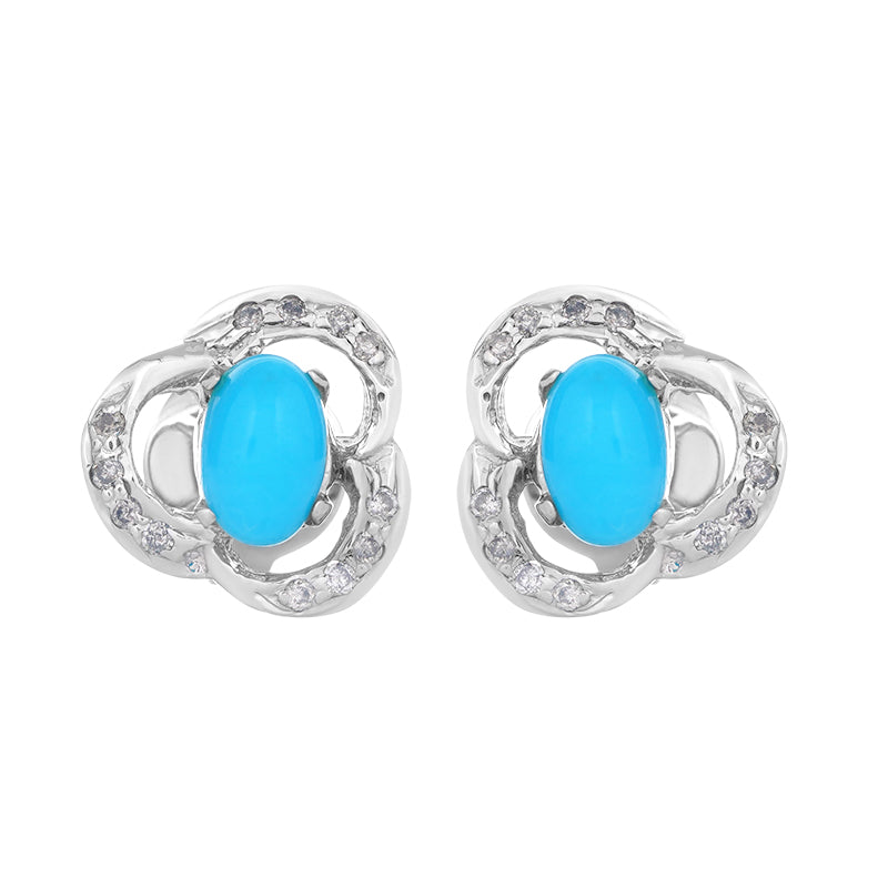Sterling Silver Turquoise & Diamond Stud