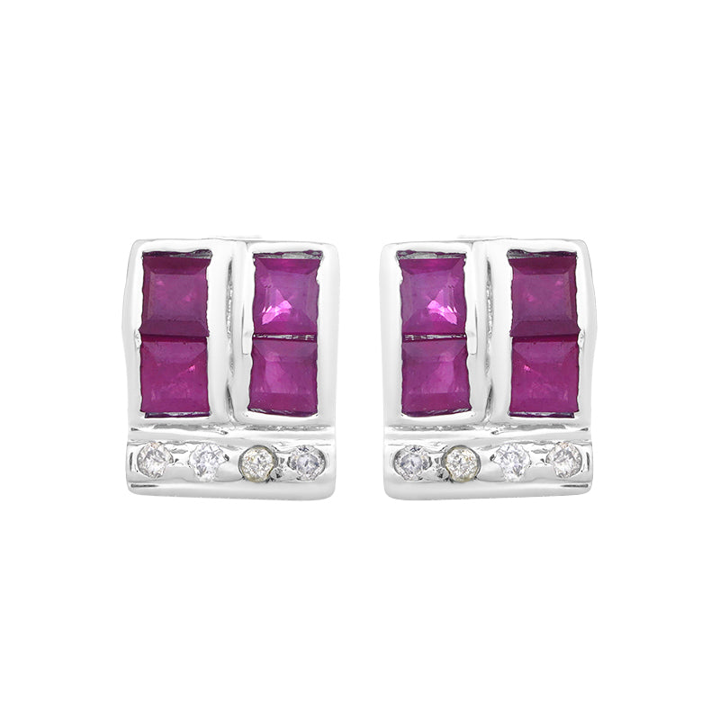 Sterling Silver Sapphire & Diamond Stud