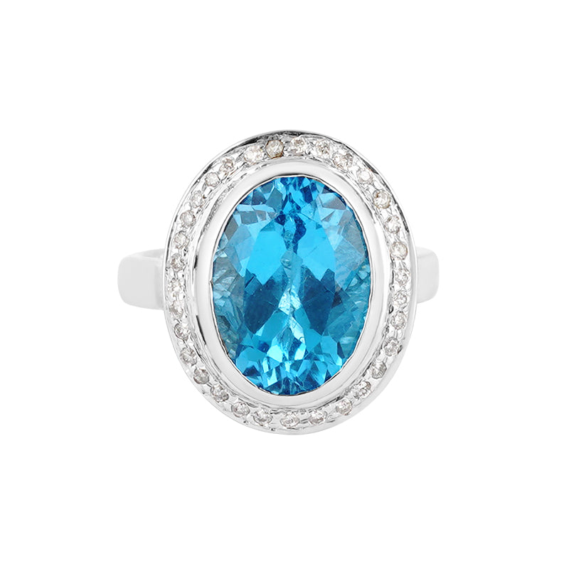 Blue Topaz & Diamond Ring in Sterling Silver