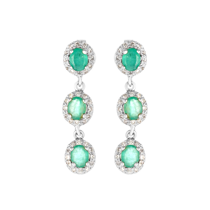 Sterling Silver Emerald & Diamond Stud