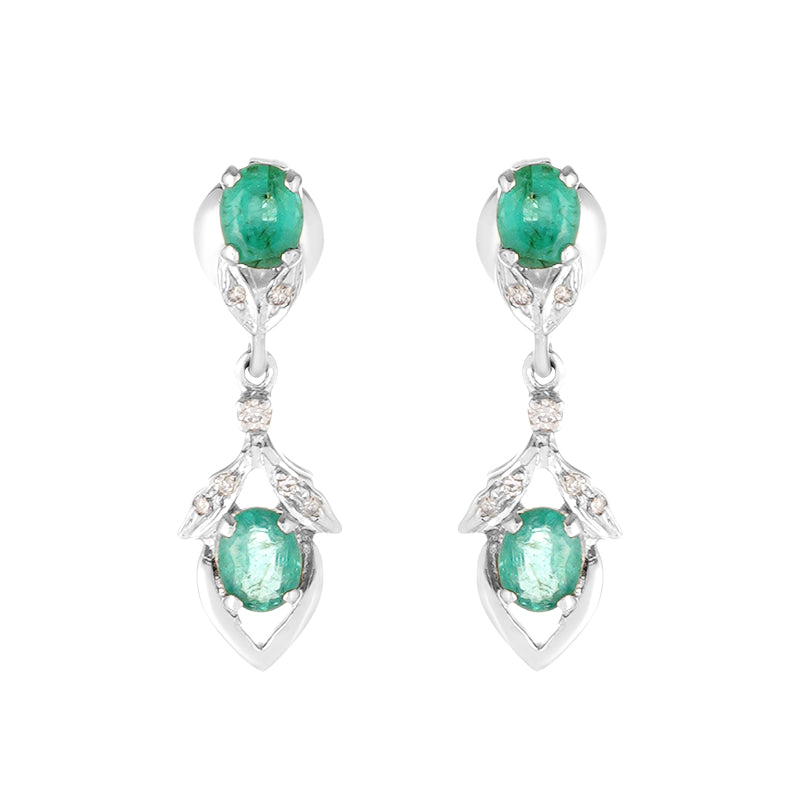 Sterling Silver Emerald & Diamond Earrings