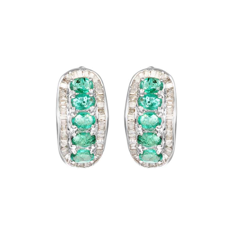 Sterling Silver Emerald & Diamond Earrings